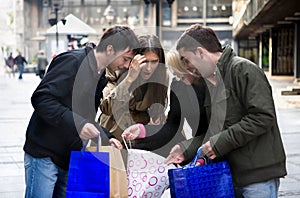 Group of teenage friends at shooping