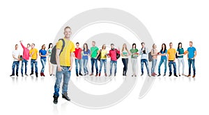 Group of teenage students isolated on white