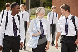 Group Of Teenage Students In Uniform Outside School Buildings