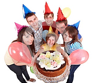 Group teenager in party hat.