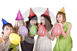 Group of teenagers celebrate birthday.