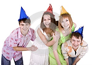 Group of teenagers celebrate birthday.