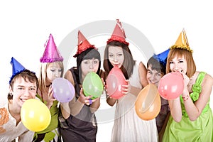 Group of teenagers celebrate birthday.