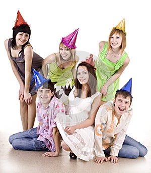 Group of teenagers celebrate birthday.