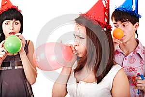 Group of teenagers celebrate birthday.