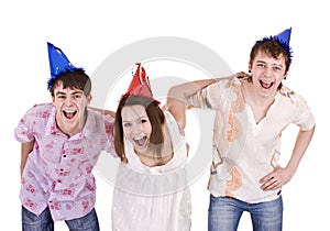 Group of teenagers celebrate birthday.