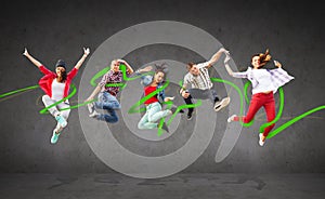 Group of teenagers jumping