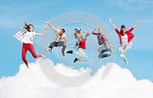 Group of teenagers jumping