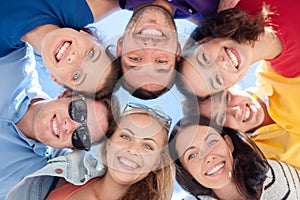 Group of teenagers looking down