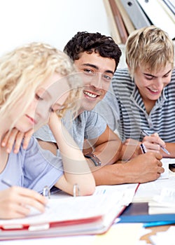 A group of teenagers studying together