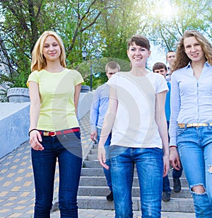 Group of teenagers walking outdoors