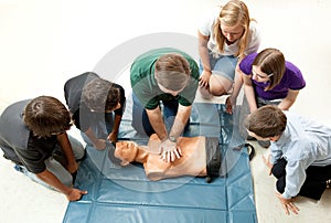 Group of Teens Take CPR Class