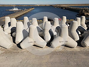 Group of tetrapods at the seashore in Japan on a sunny day