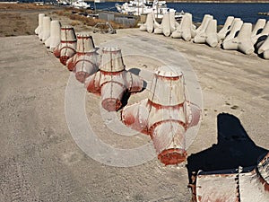 Group of tetrapods at the seashore in Japan on a sunny day