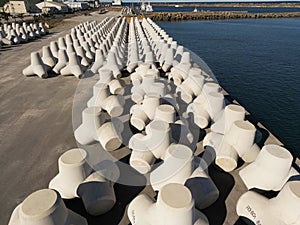 Group of tetrapods at the seashore in Japan on a sunny day