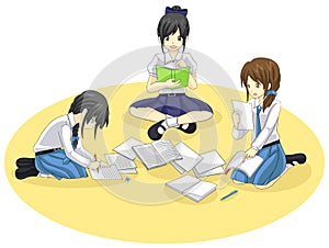 Group of Thai students are studying together in is