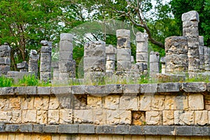Group of a Thousand Columns. Chichen Itza archaeological site. Architecture of ancient maya civilization. Travel photo or wallpap