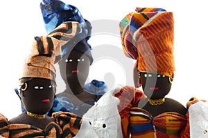 Group of three African dolls isolated