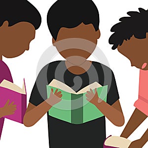Group of Three Boys Reading Books Together Illustration