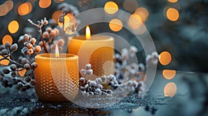 Group of Three Candles on Table