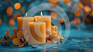 Group of Three Candles on Table