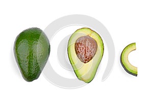 A group of three fresh avocados, isolated on a white background. Organic vegetables. Healthful lifestyle.