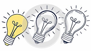 Group of three glowing lightbulbs for collaborative idea generation vector, vector design Generative AI