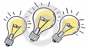 Group of three glowing lightbulbs for collaborative idea generation vector, vector design Generative AI