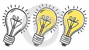 Group of three glowing lightbulbs for collaborative idea generation vector, vector design Generative AI