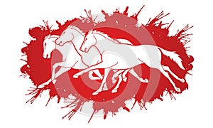 Group of three  horses running cartoon graphic