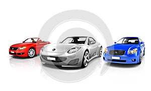 Group of Three Multicolored Elegant Cars