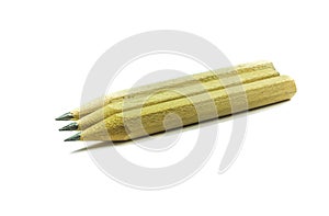 A group of three pencils with one sharpened isolated on white with clipping path