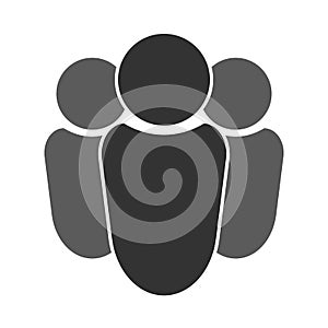 Group of three people with a leader. Icon, symbol. Grey.