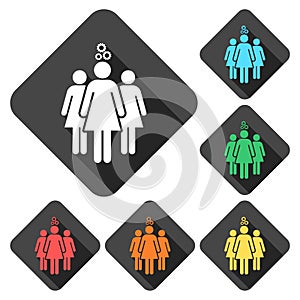 Group of three women icons set with long shadow