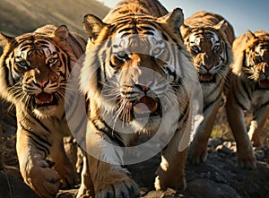 Skupina z tygři tesáky 