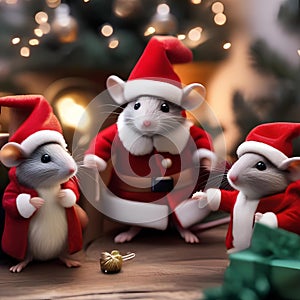 A group of tiny mice dressed as Santas little helpers, working in a cozy workshop2