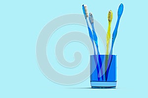 A group of toothbrushes in a glass