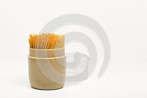 Group of Toothpick in container isolated on white background on with clipping path