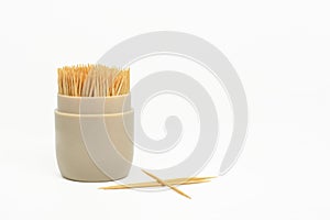 Group of Toothpick in container isolated on white background on with clipping path.