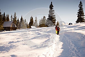 Group of tourists in a winter mountains