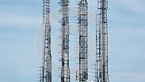 Group of towers for telecommunications, television broadcast, cellphone, radio and satellite on Linzone mountain peak