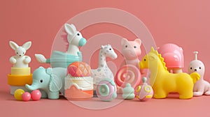 Group of Toy Animals Sitting Together