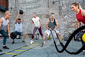 Group training, fitness group, working out together