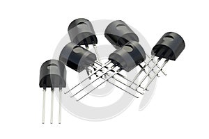 Group of transistors isolated on white background. Electronic component