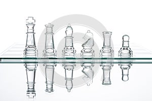 Group transparent glass Chess, Reflection Studio Shot War