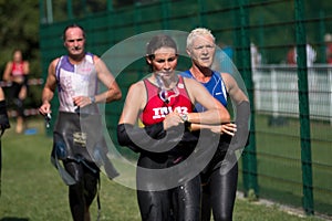 Group of triathletes after the swim.
