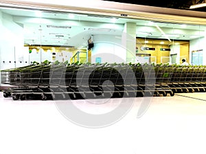 group of trolley waiting for service customer in supermarket