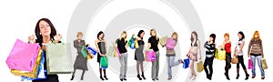 Group of Twelve shopping girls with happy and rela