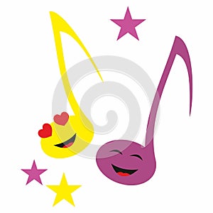 Group two musical notes, decorative design with stars, vector icon