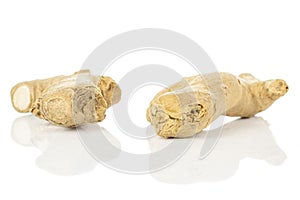 Fresh brown ginger isolated on white